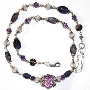 Sterling Silver Amethyst & Quartz Bead Necklace